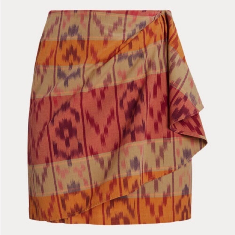 NWT LAUREN RALPH LAUREN BLACK LABEL LINEN Blend Geo-Motif Wrap Skirt Sz 10